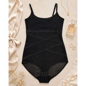 Juicy Couture Shapewear Bodysuit Womens L Black Mesh Snap Gusset Lingerie